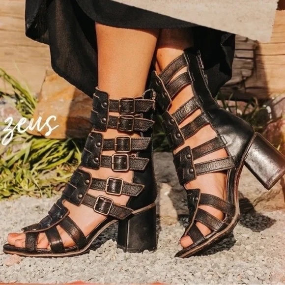 🚫SOLD! ••|•FREEBIRD🦅BY STEVEN•| 'ZEUS' Leather Gladiator Cage Sandal/Bootie - Picture 3 of 16